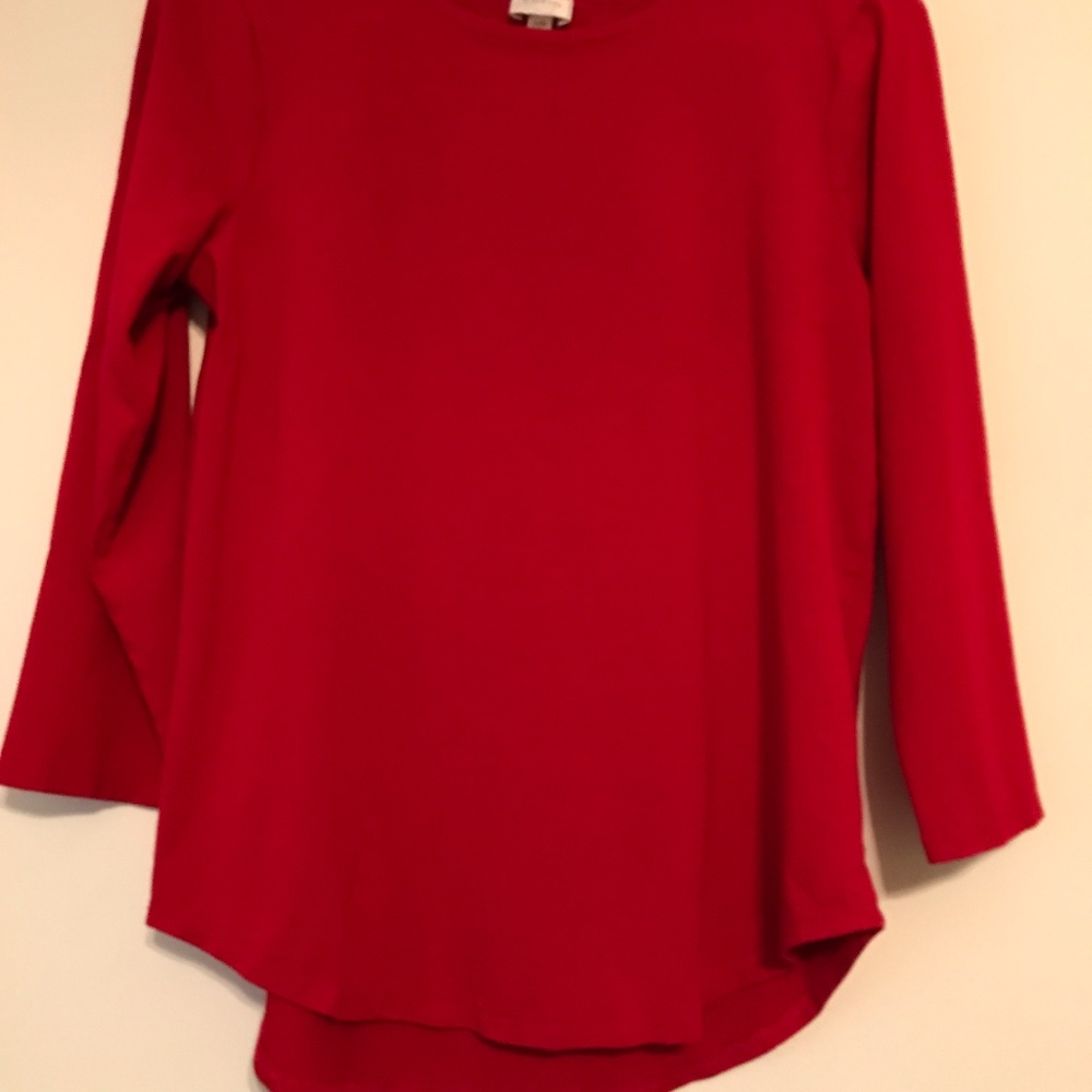 Lovely red pull over blouse, 3/4 sleeves, Large